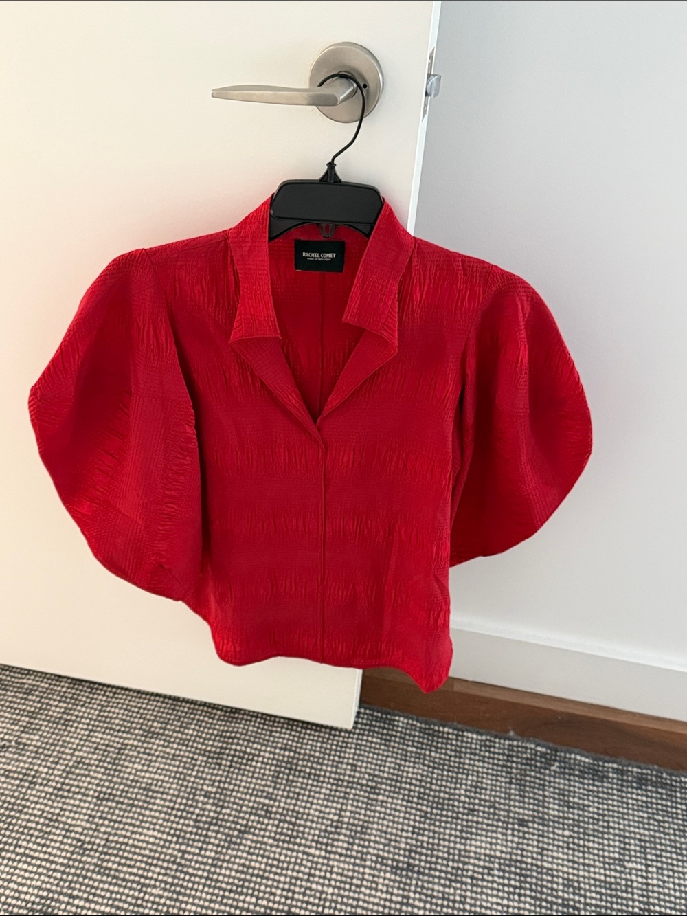 Rachel Comey Vibrant Red Textured Short-Sleeve Blouse